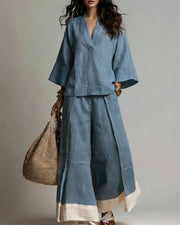 Bohemian Linen Tunic & Palazzo Pants Set