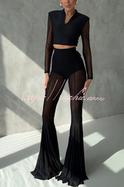 Pantalon taille haute en queue de poisson en maille – Tenue de soirée longueur cheville