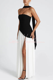 Off-Shoulder Chiffon Pleated Maxi Dress with Slit