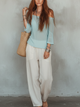Light Blue Knitted Sweater and Wide Leg Pants Set