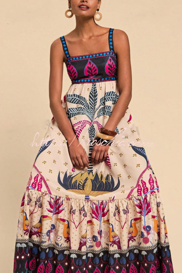 Tropical Print Backless Maxi Dress – Vacation Resort Wear