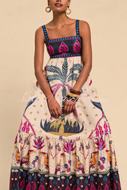 Tropical Print Backless Maxi Dress – Vacation Resort Wear