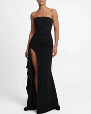 Strapless Ruched High-Slit Gown Dress