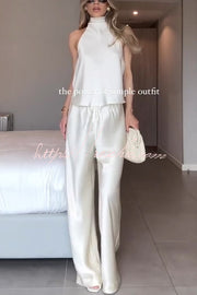 Satin Halter Two-Piece Wide Leg Pants Set