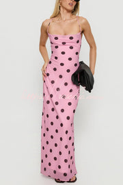 Polka Dot Halter Neck Backless Maxi Dress – Slim Fit