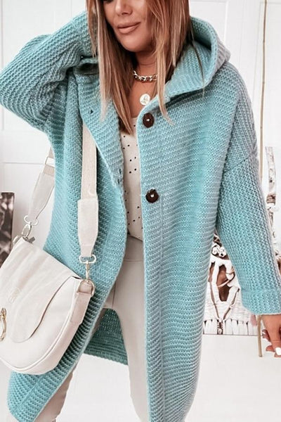 Hooded Cardigan with Coffee Button-Down Detail