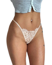Eyelash Lace Floral Bow Thong Panties – Sheer Strappy