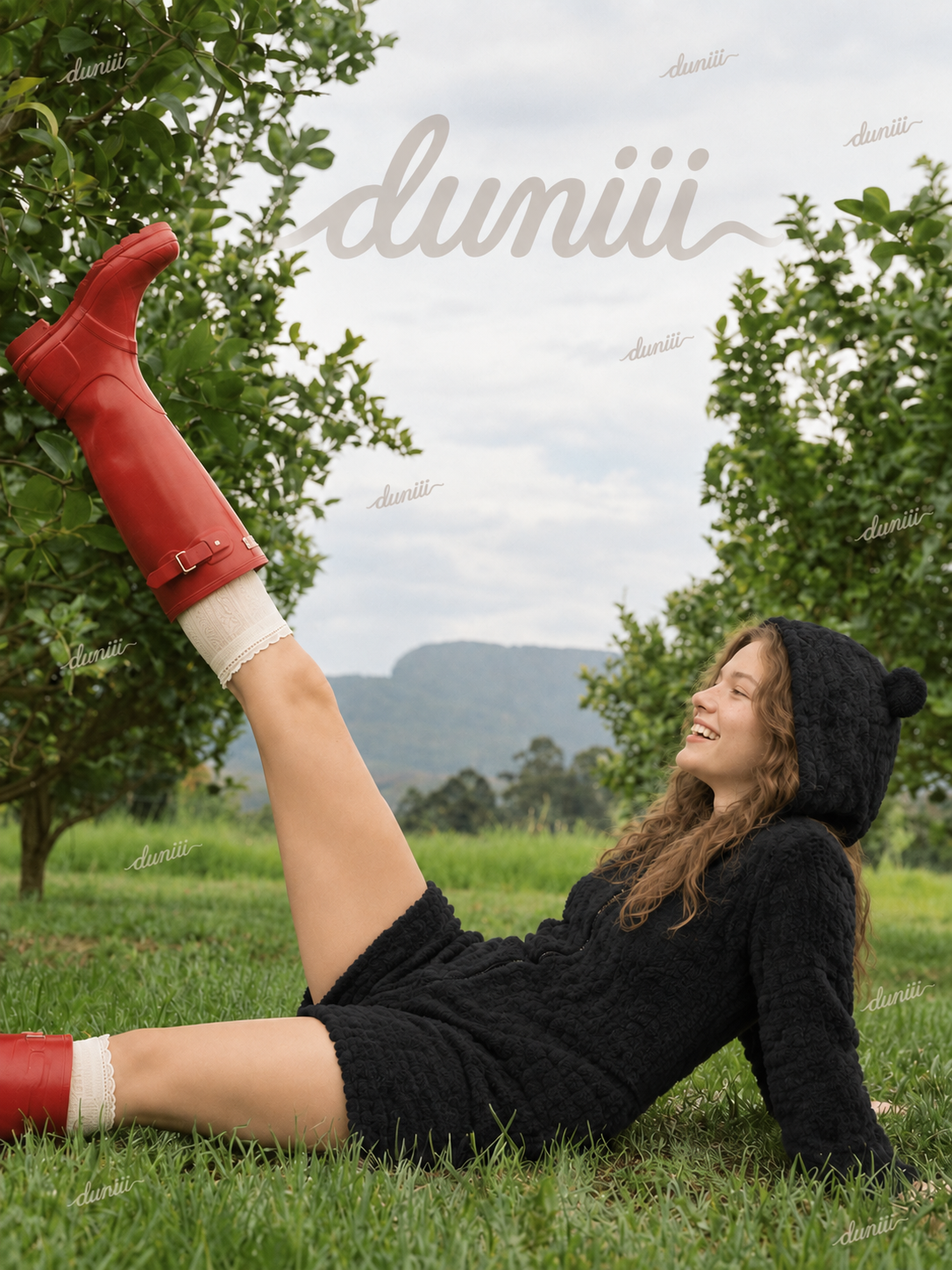 Duniii Original Bear-Ear Hooded Romper with Back Bow