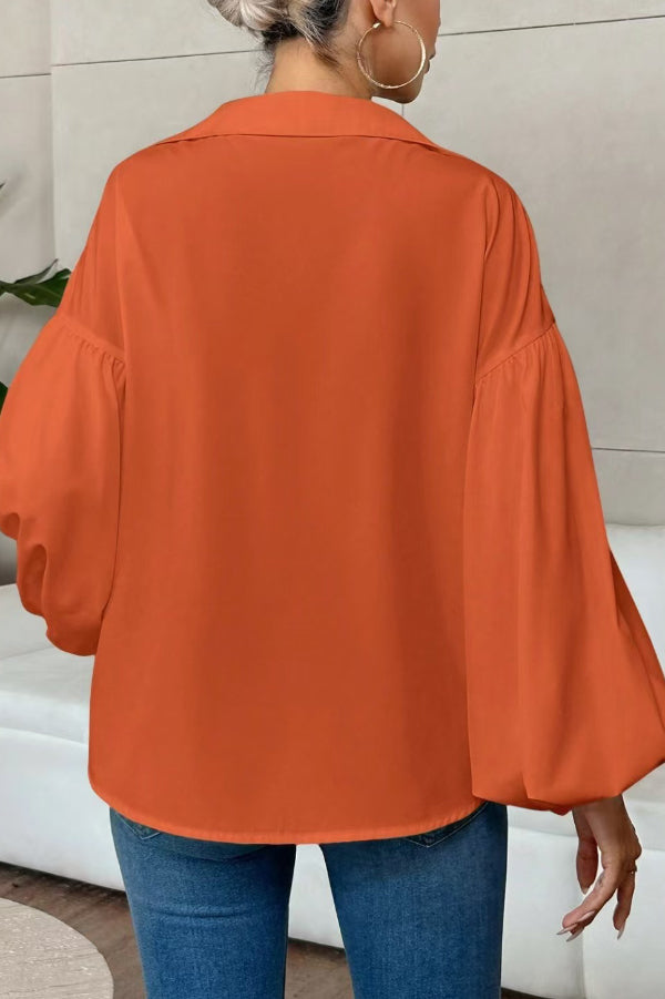 Polka Dot Puff Sleeve Collared Loose Blouse