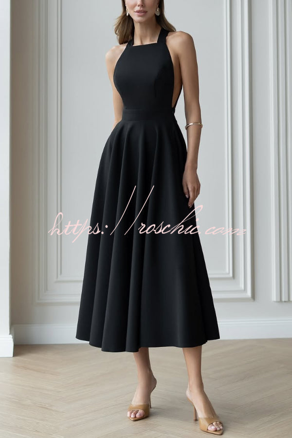 Robe midi avec nœud papillon et col licou – Style cintrant la taille