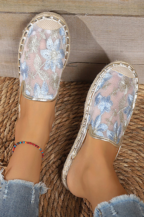Linen Woven Flat Slippers – Round Toe Casual Slide