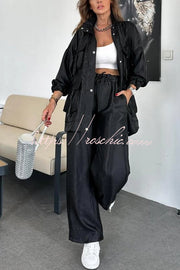 Metallic Wide Leg Pants with Elastic Waist & Pockets