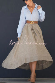 Linen Blend Balloon Sleeve V-Neck Blouse – Loose Fit