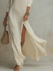 Ivory One-Shoulder Textured Maxi Dress – Bohemian Style