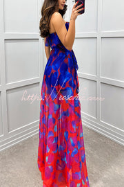 Gradient Print Strapless Maxi Dress with Layered Ruffles