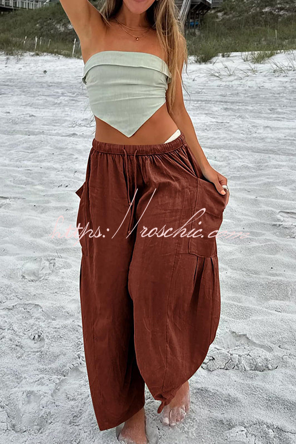 Linen Blend Drawstring Pants with Pockets – Loose Fit