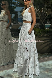 Floral Embroidery Crochet Lace Crop Tank Top, Loose Fit