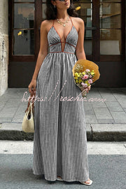 Striped V-Neck Sleeveless Backless Maxi Dress – Vacation