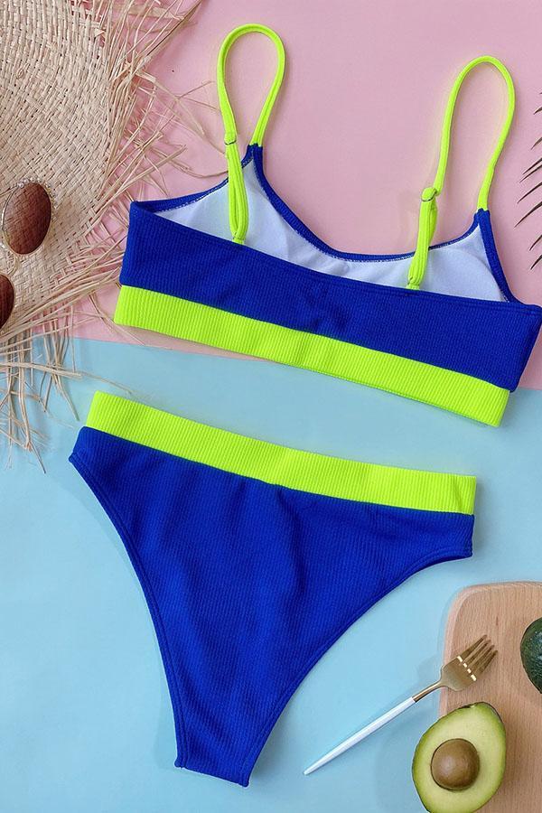 Purple Rib-Knit High-Waisted Padded Tankini Top