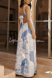 Robe longue en lin mélangé avec imprimé floral et lien au dos