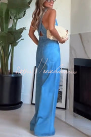Combinaison en jean avec corsage gilet, dos croisé et poches