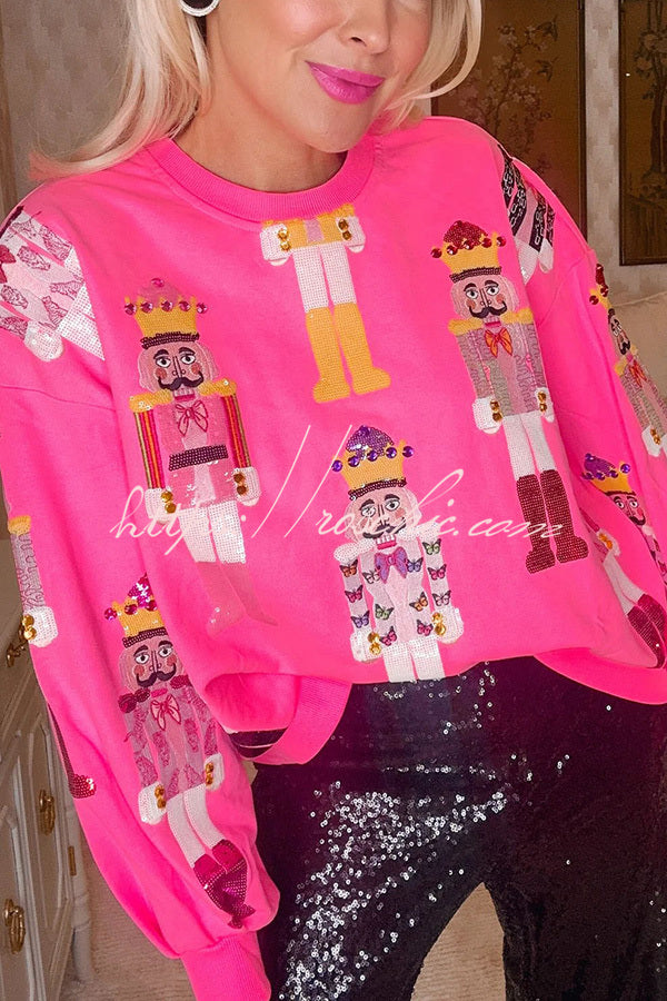 Christmas Nutcracker Printed Loose Sweatshirt