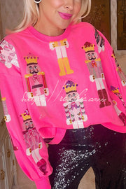 Christmas Nutcracker Printed Loose Sweatshirt