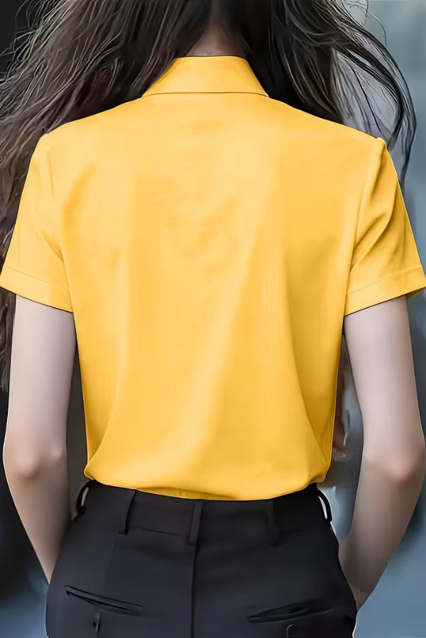 Tie-Neck Ruffle Collar Short Sleeve Shirt | Loose Fit Blouse