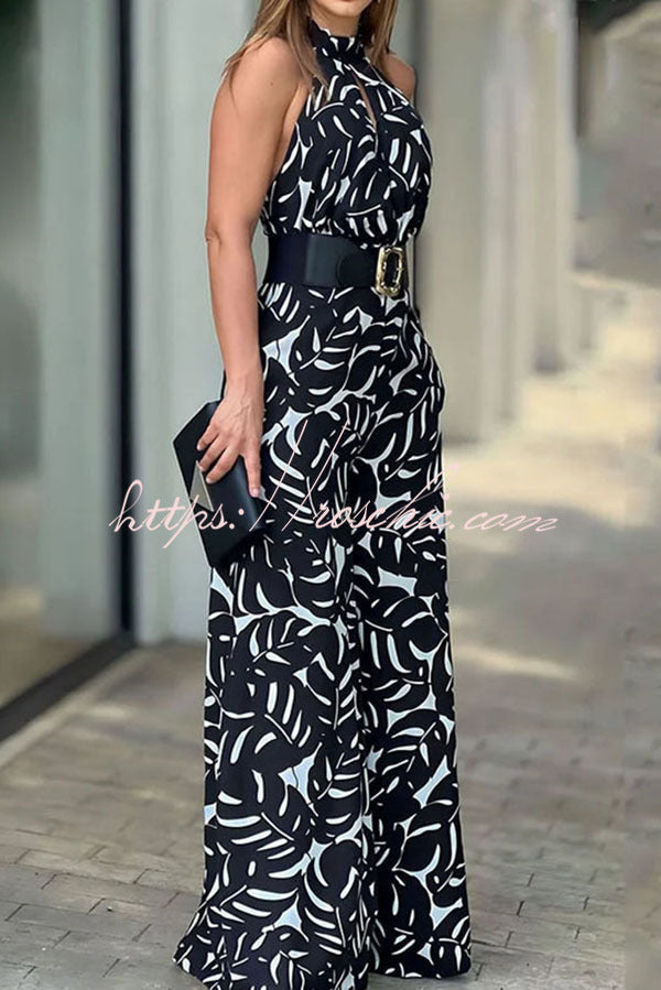 Printed Halter Sleeveless Wide Leg Jumpsuit – Vacation Wear