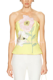 Floral Appliqué Off Shoulder Tank Top – Waist Length
