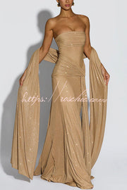 Sequined Mesh Off Shoulder Ruched Maxi Dress for Parties