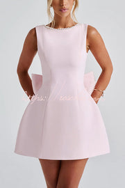 Pearl Bow Mini Dress – Sleeveless Slim-Fit Party Dress