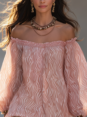 Dusty Rose Chiffon Off-Shoulder Lantern Sleeve Blouse