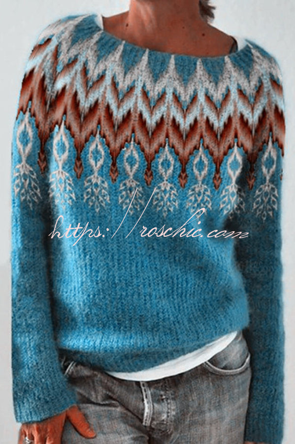 Color Block Crew Neck Pullover Sweater – Loose Fit