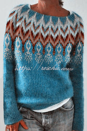 Color Block Crew Neck Pullover Sweater – Loose Fit