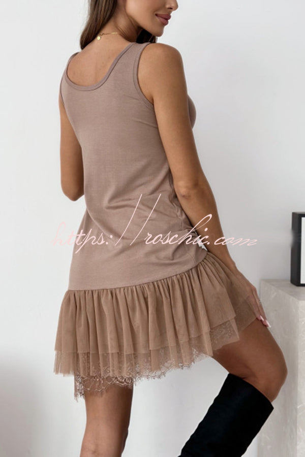 Tulle Lace Tiered Hem Sleeveless Mini Dress