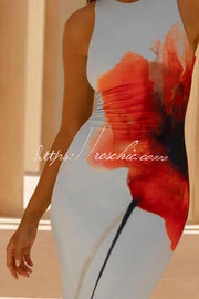 Floral Print Sleeveless Fishtail Maxi Dress | Slim Fit