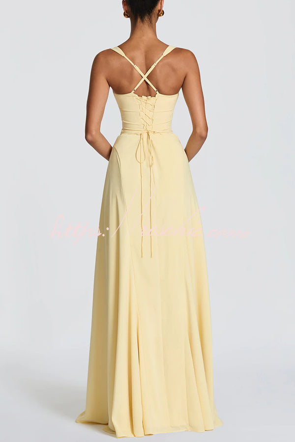 Chiffon Sweetheart Neck Maxi Dress with Lace-Up Back