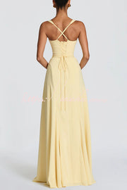 Chiffon Sweetheart Neck Maxi Dress with Lace-Up Back
