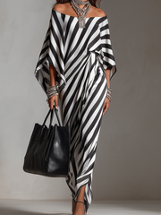Black & White Stripe Asymmetric Maxi Dress