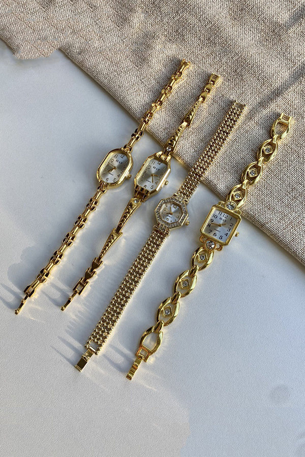 Vintage Gold Quartz Watch with Alloy Case & Folding Buckle