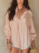 Blush Gathered Button-Up Long Sleeve Blouse
