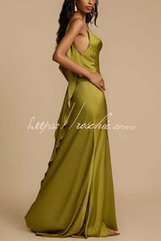 Satin Cowl Neck Backless Bias Cut Maxi Dress – Pistachio