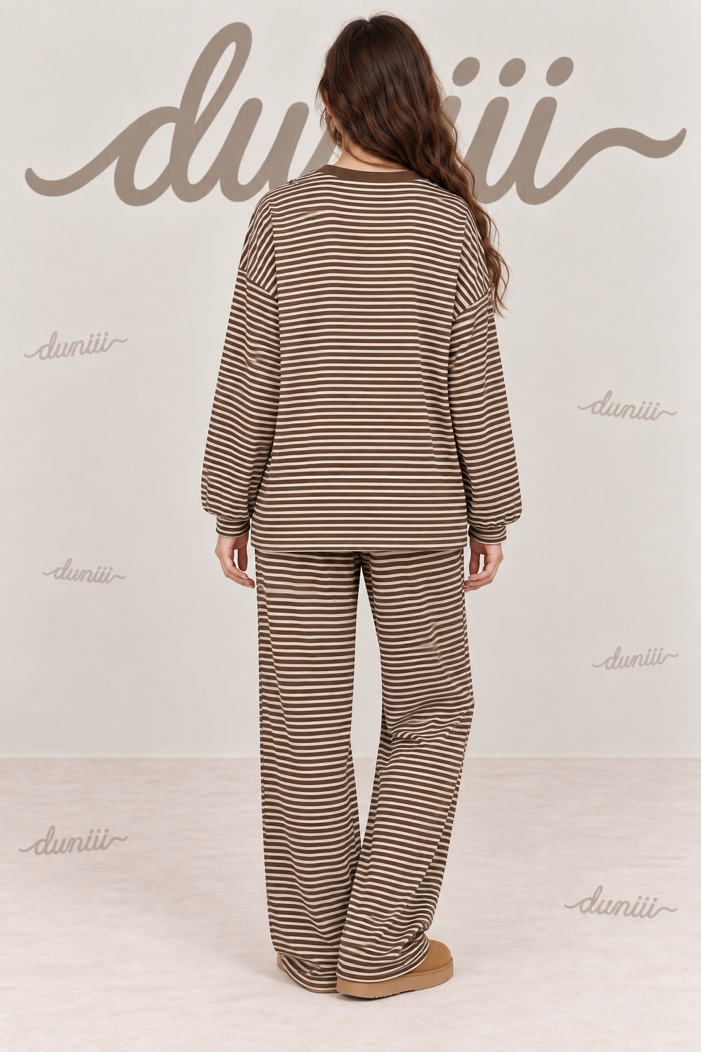 Duniii Striped Cotton Long Sleeve Lounge Set