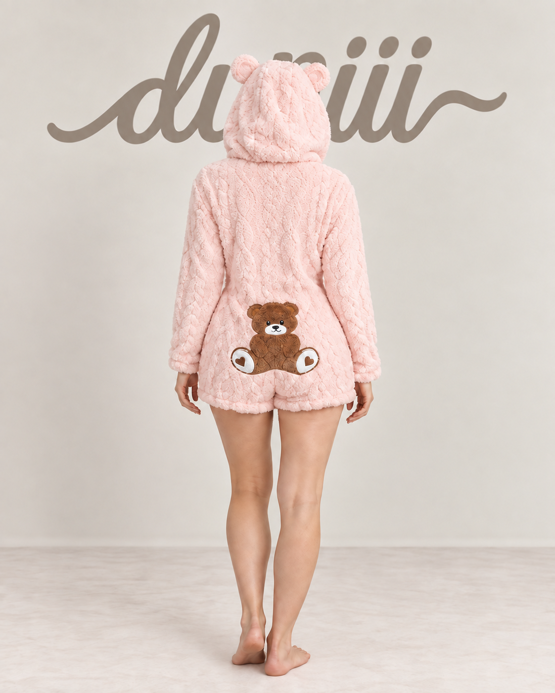Women's Teddy Bear Hooded Plush Pajama Jumpsuit
