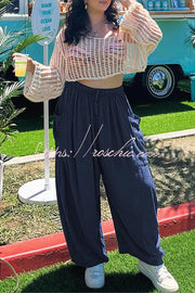 Linen Blend Drawstring Pants with Pockets – Loose Fit