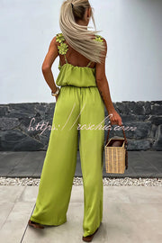 Embroidered Flower Sleeveless Jumpsuit – Loose V-Neck