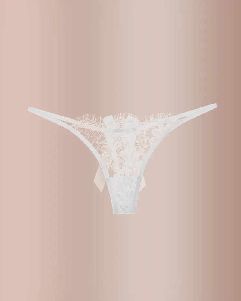 Eyelash Lace Floral Bow Thong Panties – Sheer Strappy