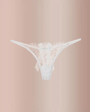 Eyelash Lace Floral Bow Thong Panties – Sheer Strappy