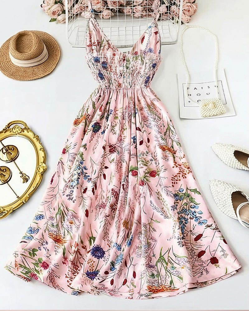 Botanical Breeze V-Neck Floral Slip Dress